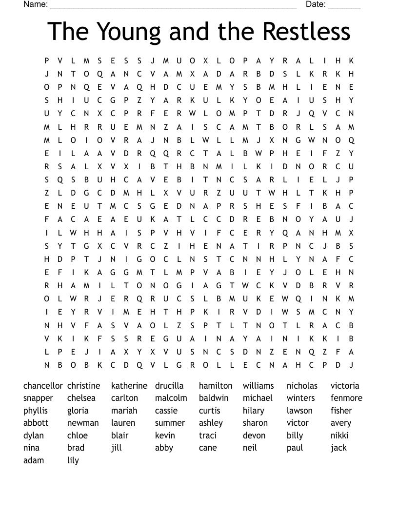 The Young and the Restless Word Search