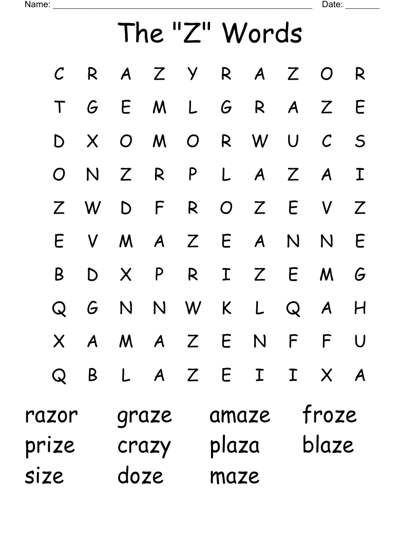 The "Z" Words Word Search