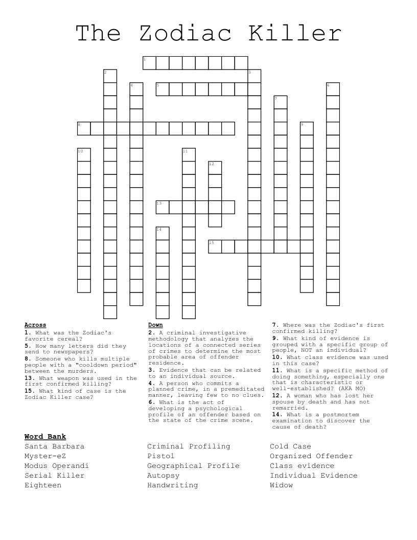 The Zodiac Killer Crossword