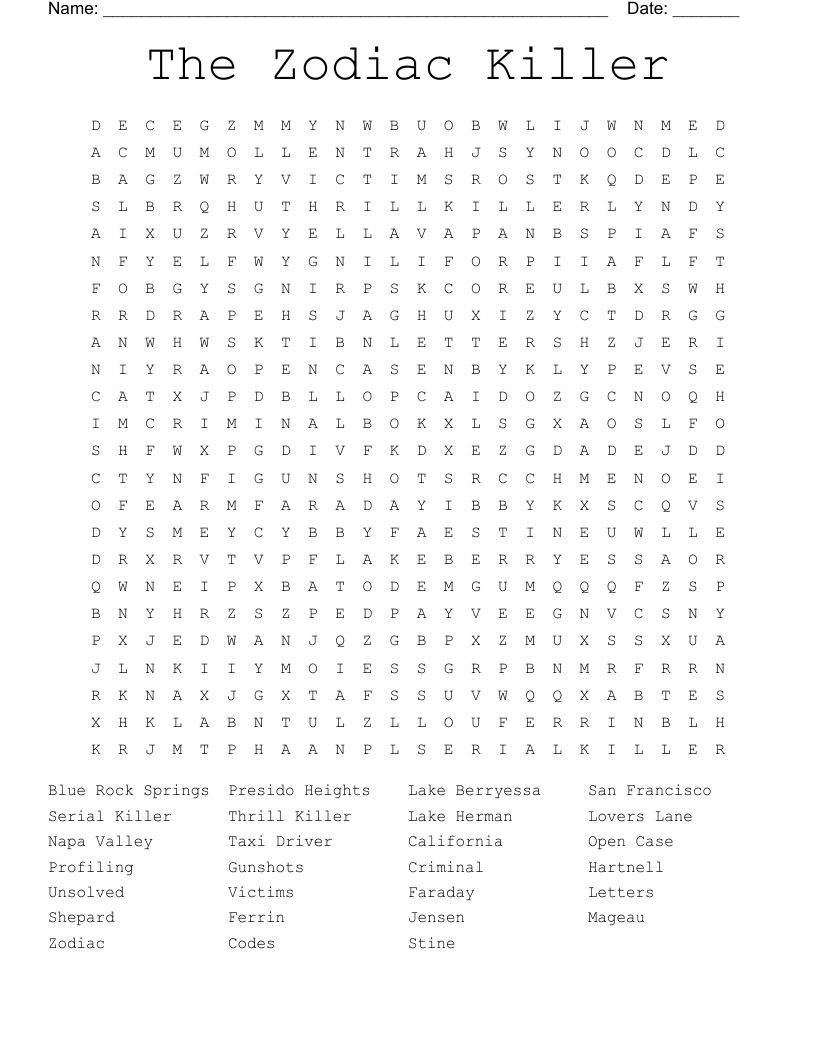 The Zodiac Killer Word Search