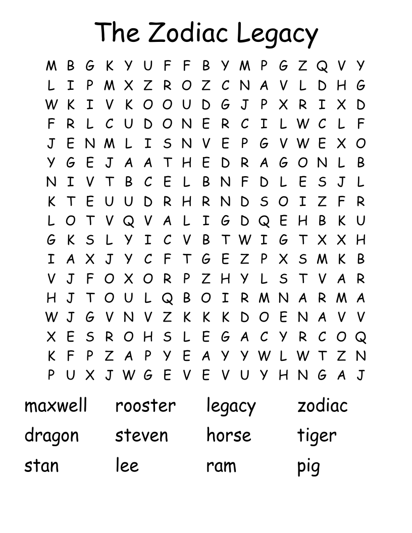 The Zodiac Legacy Word Search