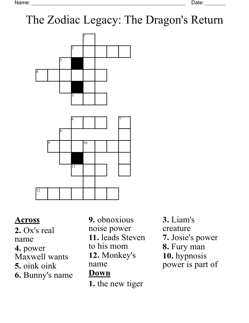The Zodiac Legacy: The Dragon's Return Crossword