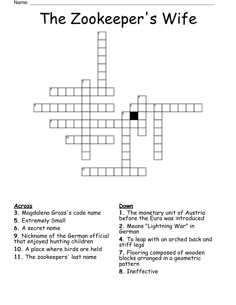 The Zookeeper's Wife Crossword