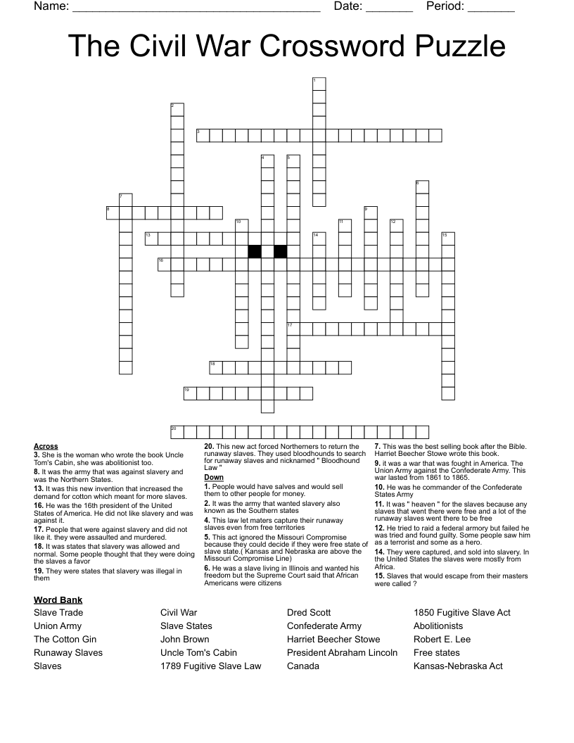 The  Civil War Crossword Puzzle 