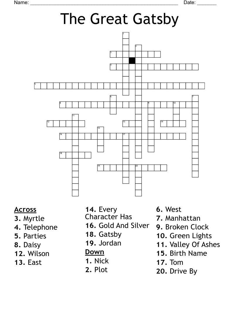 The  Great Gatsby Crossword