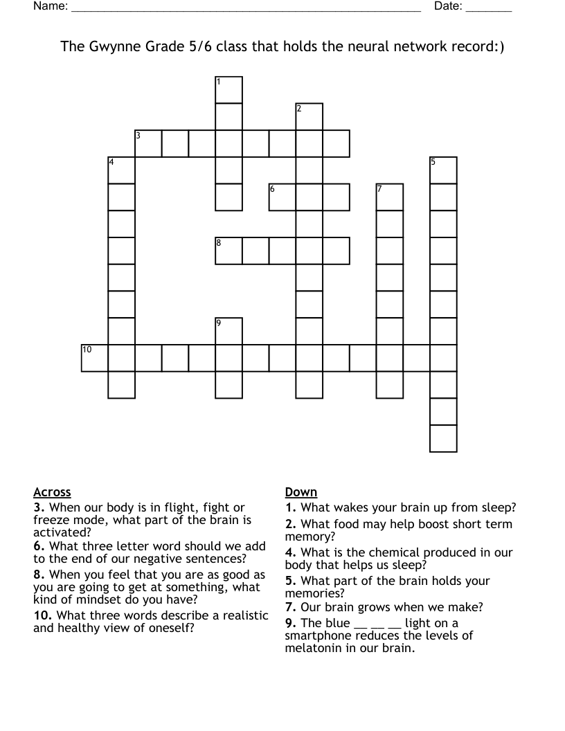 The  Gwynne Grade 5/6 class that holds the neural network record:) Crossword