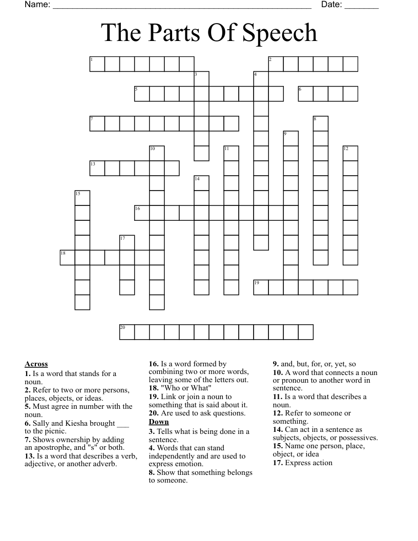 The  Parts  Of  Speech Crossword