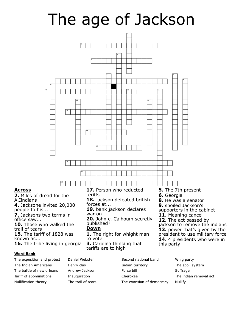 The age of Jackson Crossword