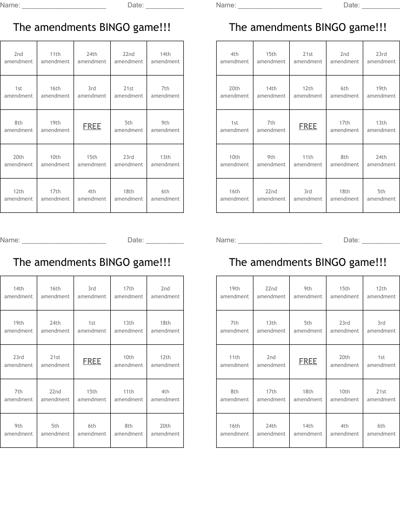 The amendments BINGO game!!!