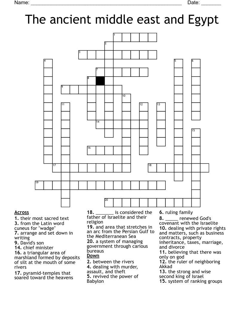 The ancient middle east and Egypt Crossword