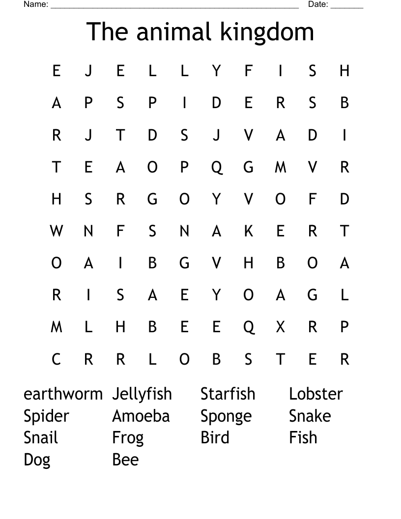 The animal kingdom Word Search