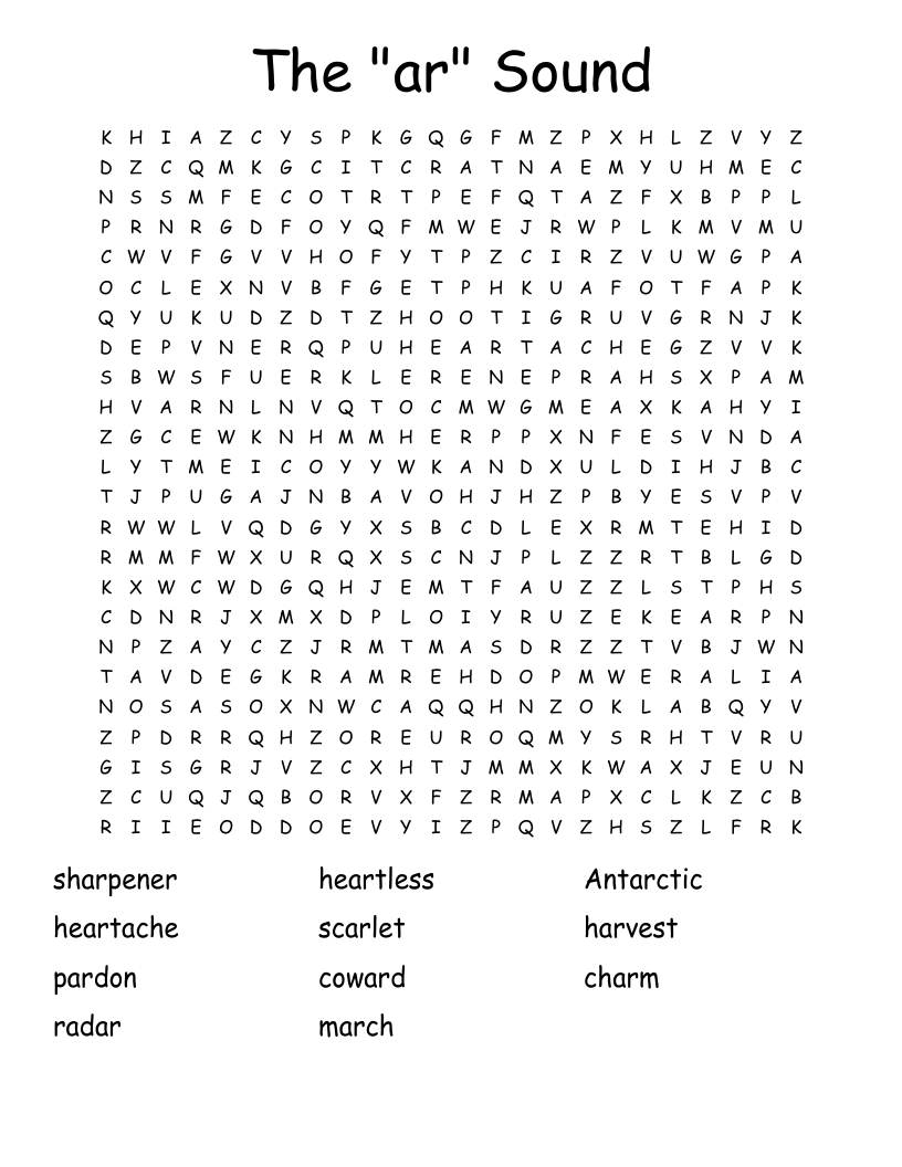 The "ar" Sound Word Search