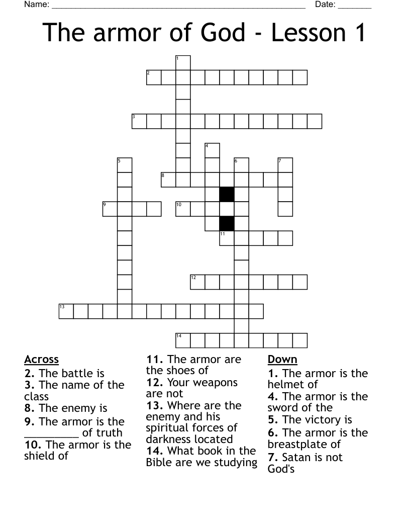 The armor of God - Lesson 1 Crossword