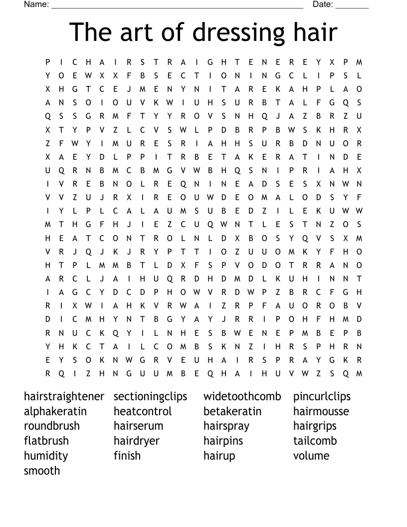 The art of dressing hair Word Search