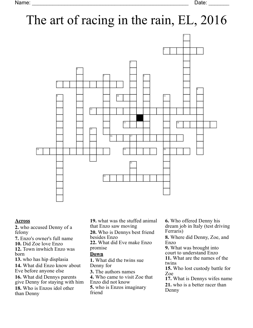 The art of racing in the rain, EL, 2016 Crossword