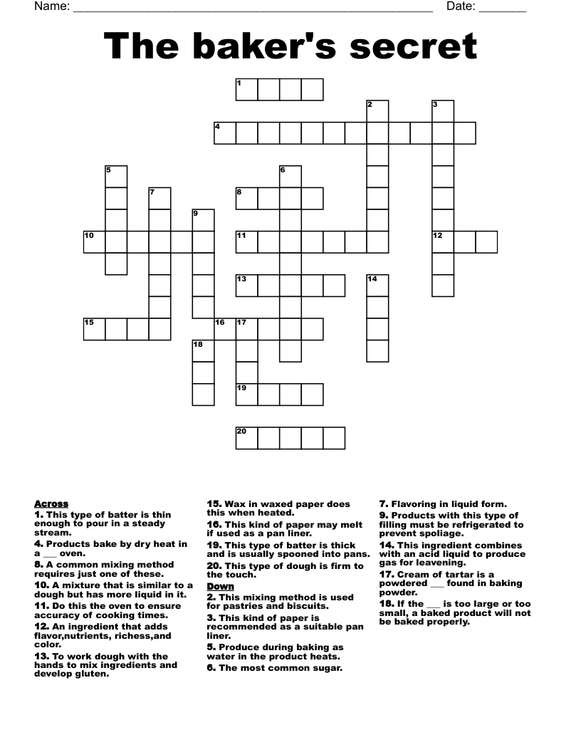 The baker's secret Crossword