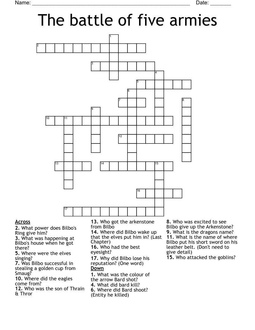 The battle of five armies Crossword