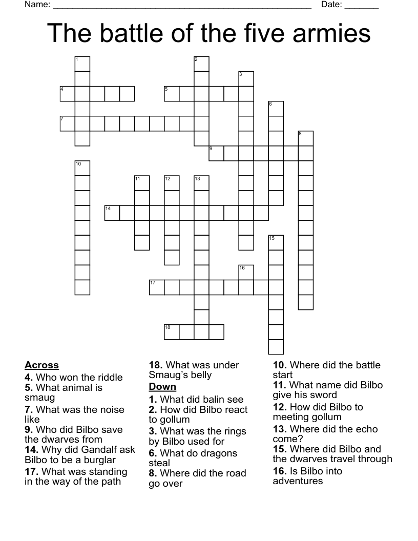 The battle of the five armies  Crossword