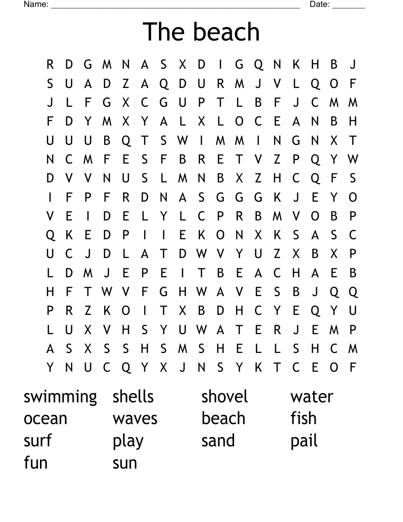 The beach Word Search