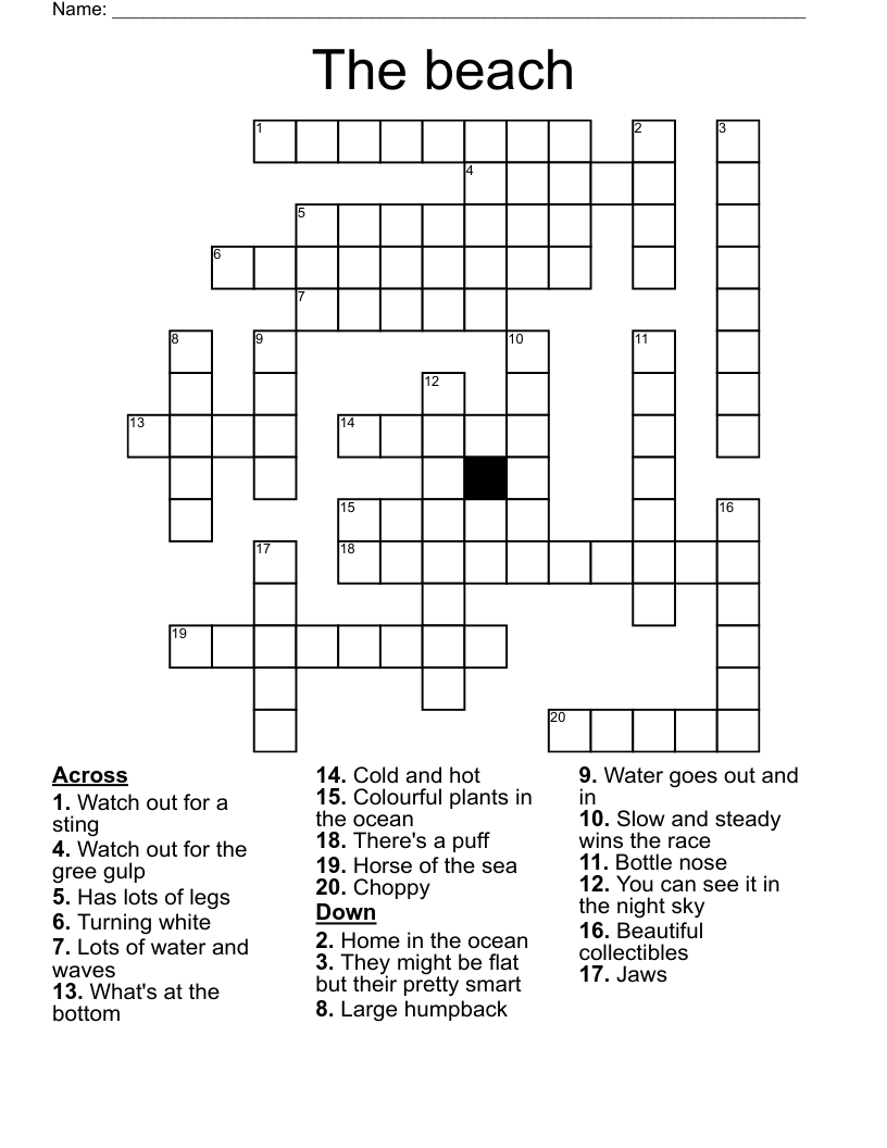 The beach  Crossword