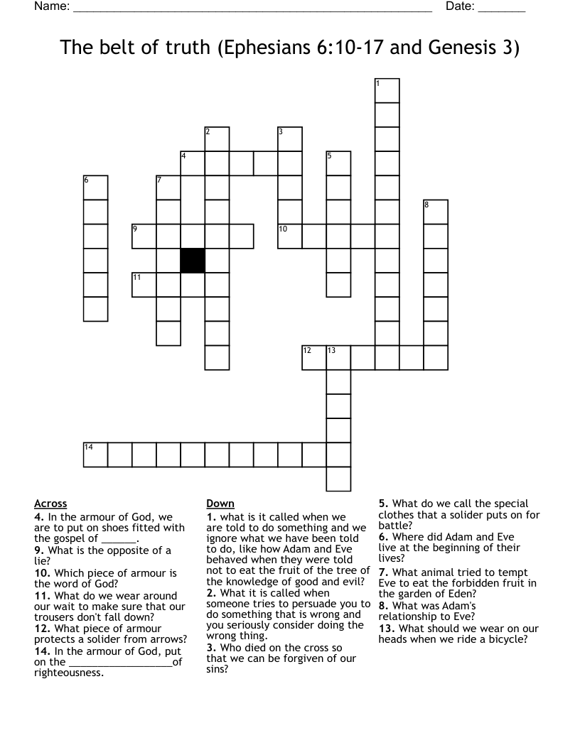 The belt of truth (Ephesians 6:10-17 and Genesis 3) Crossword