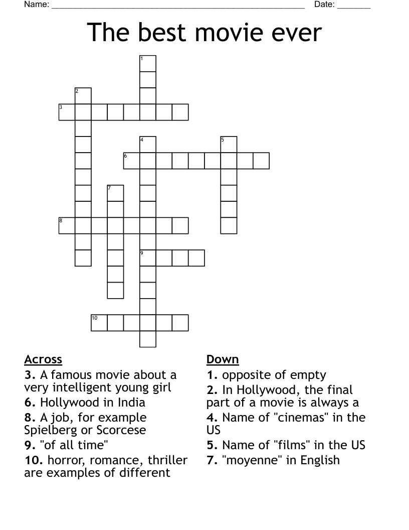 The best movie ever Crossword