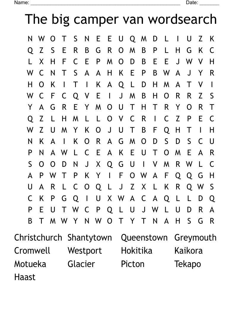 The big camper van wordsearch