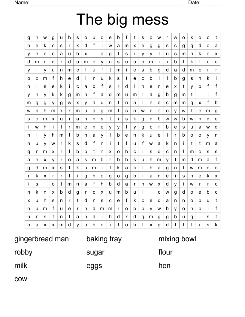 The big mess Word Search
