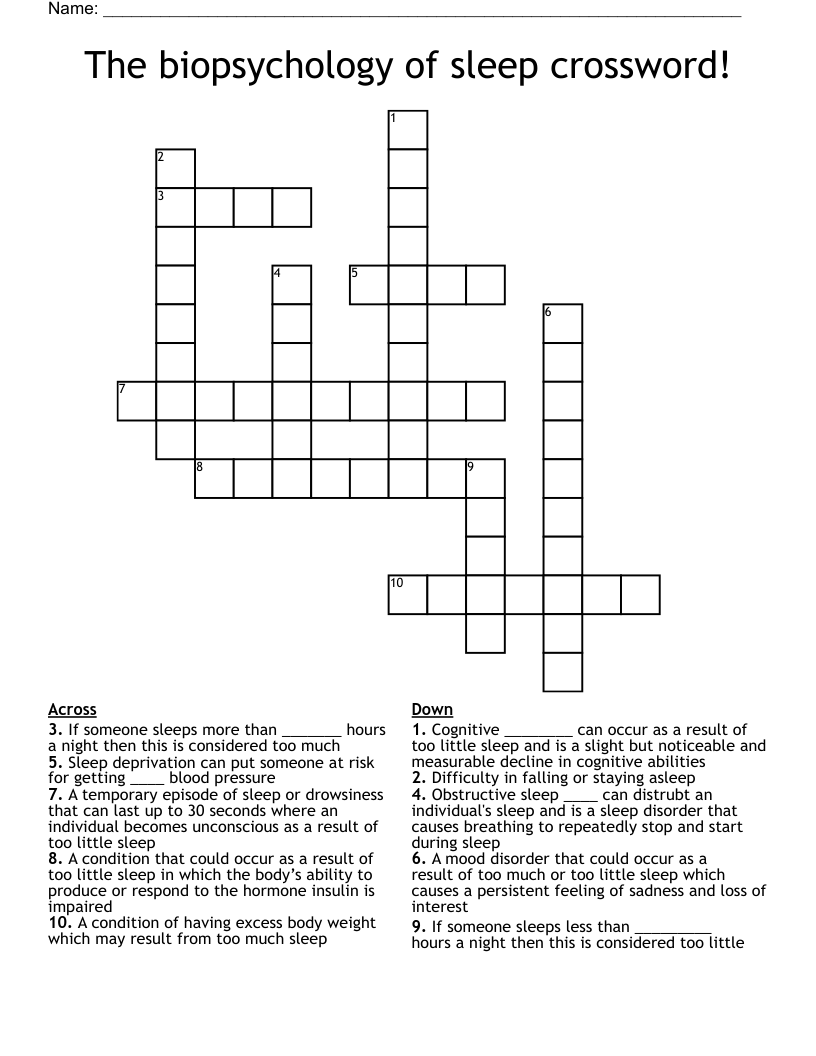 The biopsychology of sleep crossword!