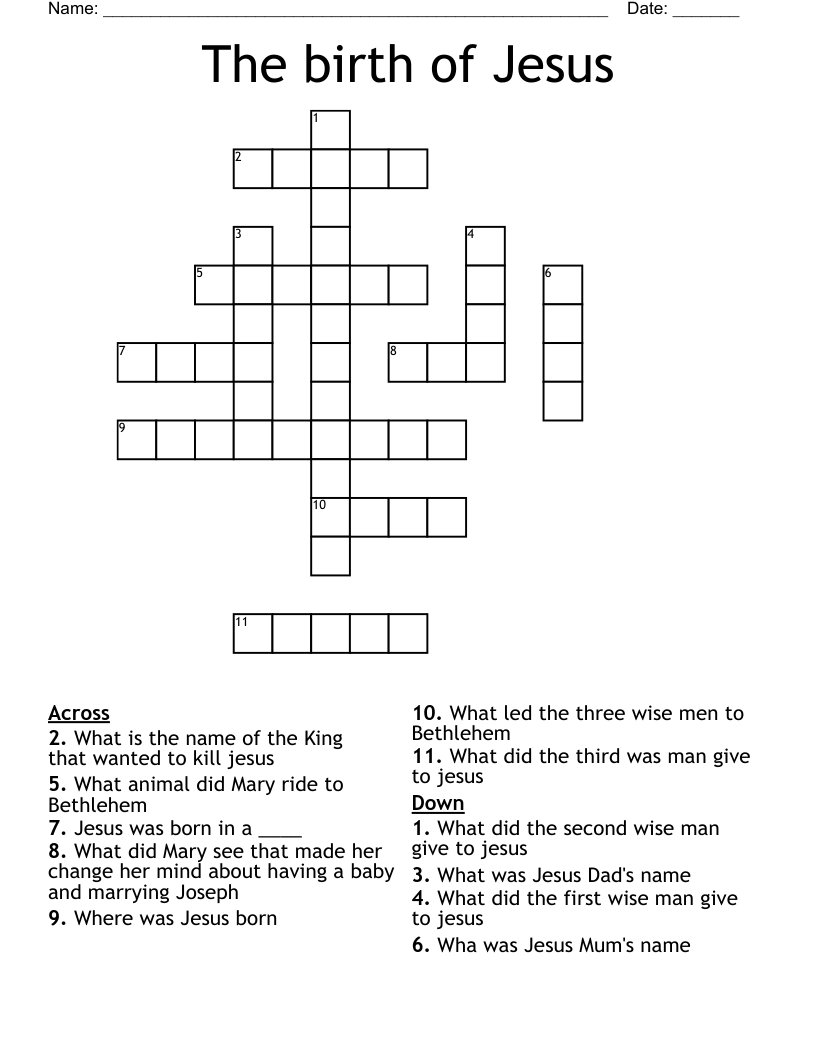 The birth of Jesus  Crossword