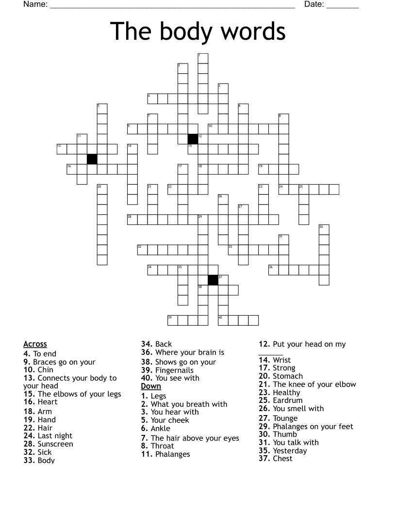 The body words  Crossword
