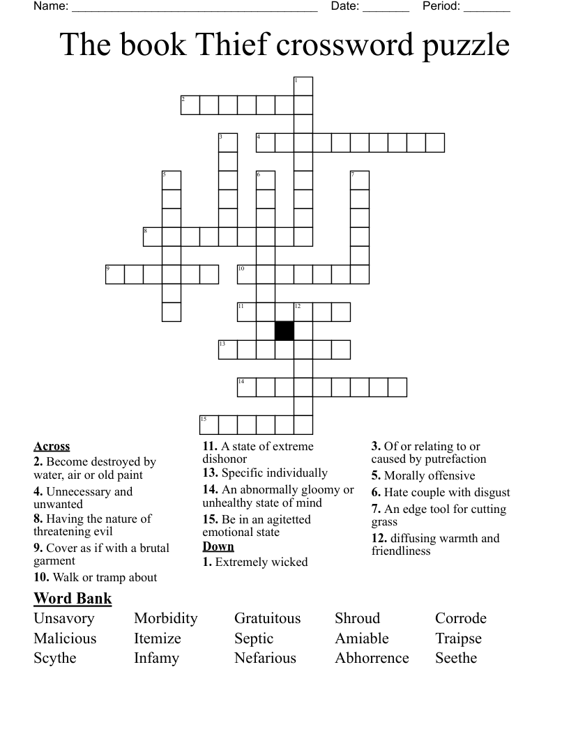 The book Thief crossword puzzle