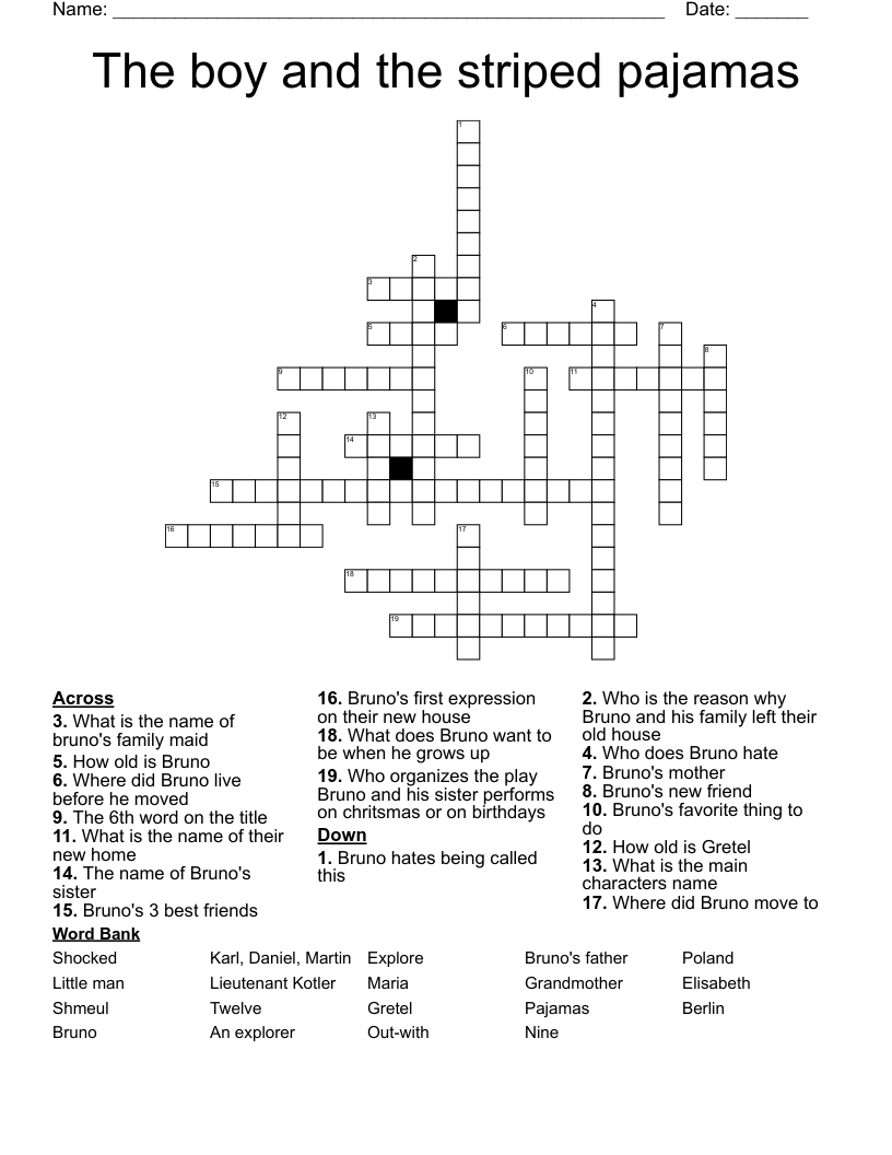 The boy and the striped pajamas Crossword