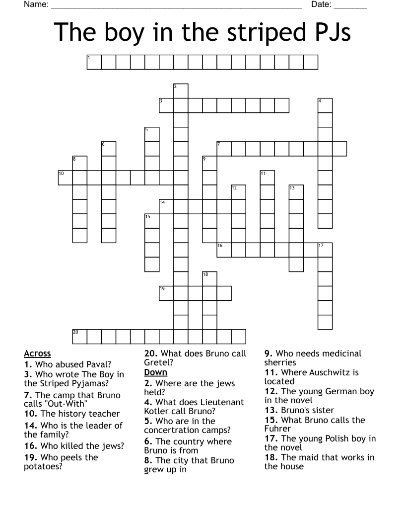 The boy in the striped PJs  Crossword