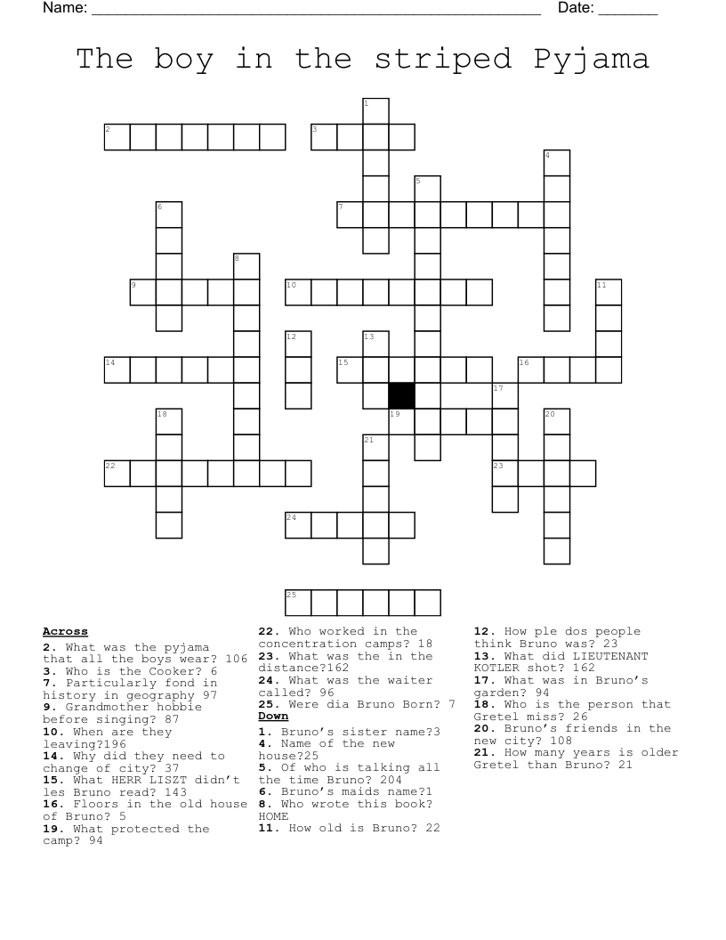 The boy in the striped Pyjama Crossword