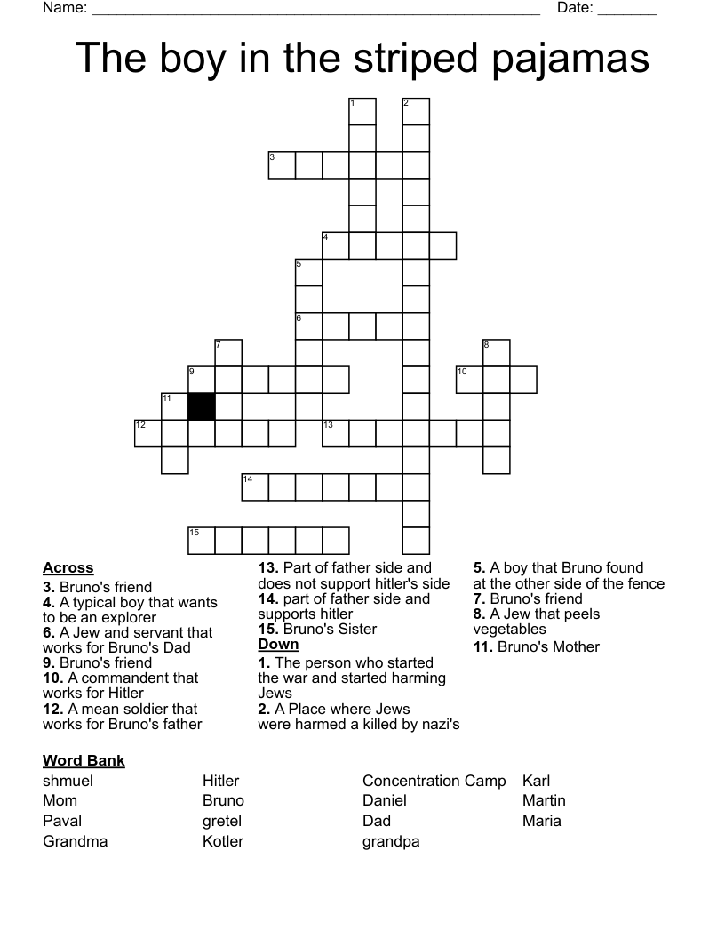The boy in the striped pajamas Crossword