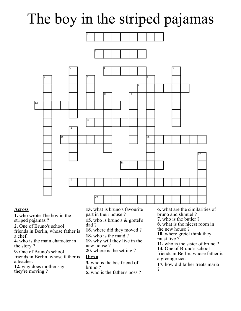 The boy in the striped pajamas Crossword