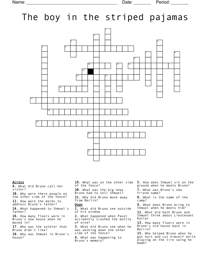 The boy in the striped pajamas Crossword