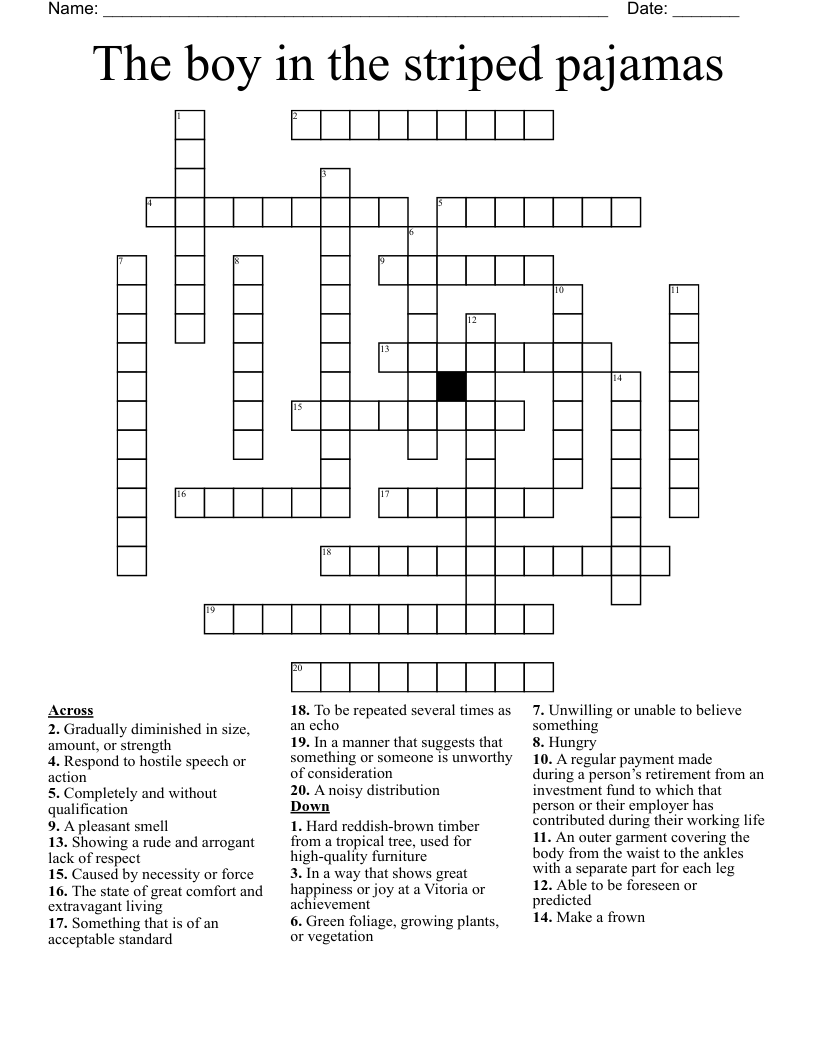 The boy in the striped pajamas  Crossword