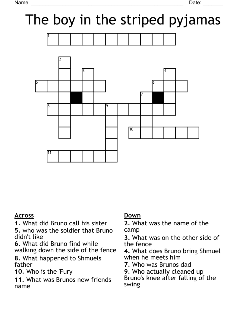The boy in the striped pyjamas Crossword