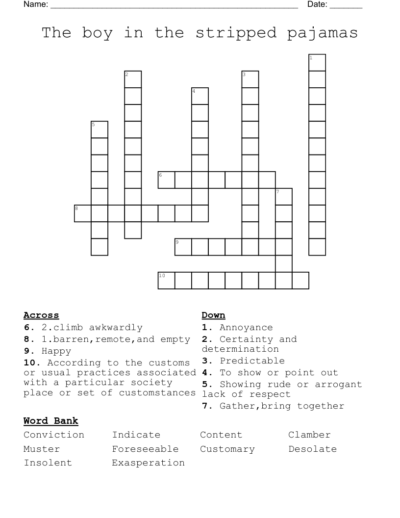 The boy in the stripped pajamas Crossword