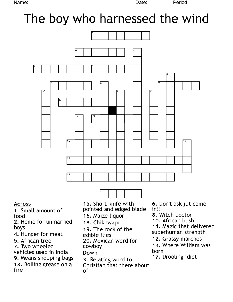 The boy who harnessed the wind Crossword