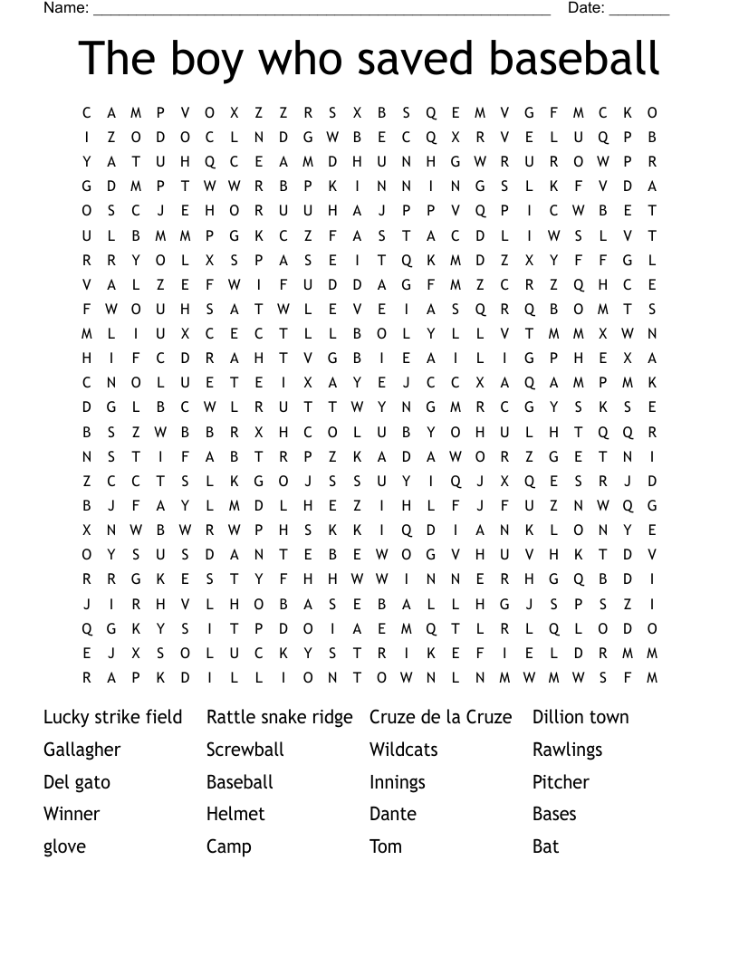 The boy who saved baseball Word Search