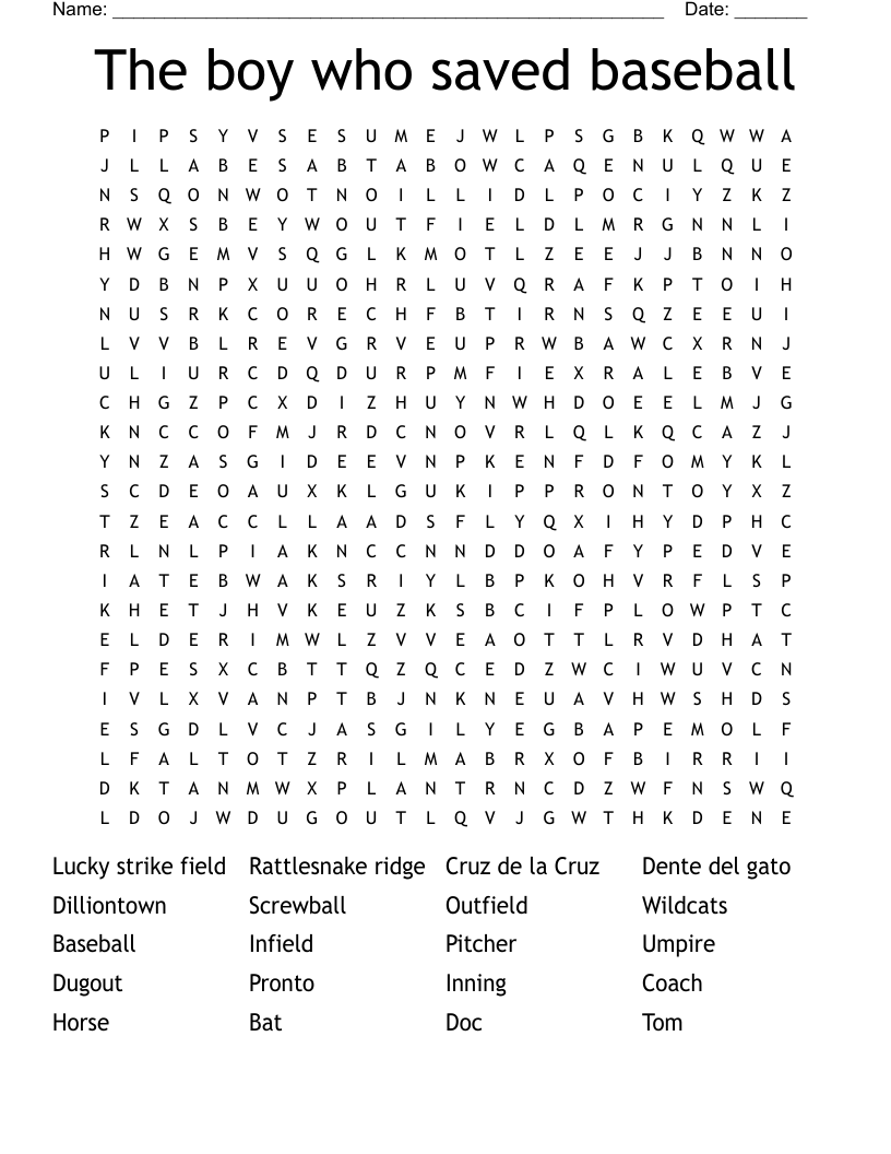 The boy who saved baseball Word Search