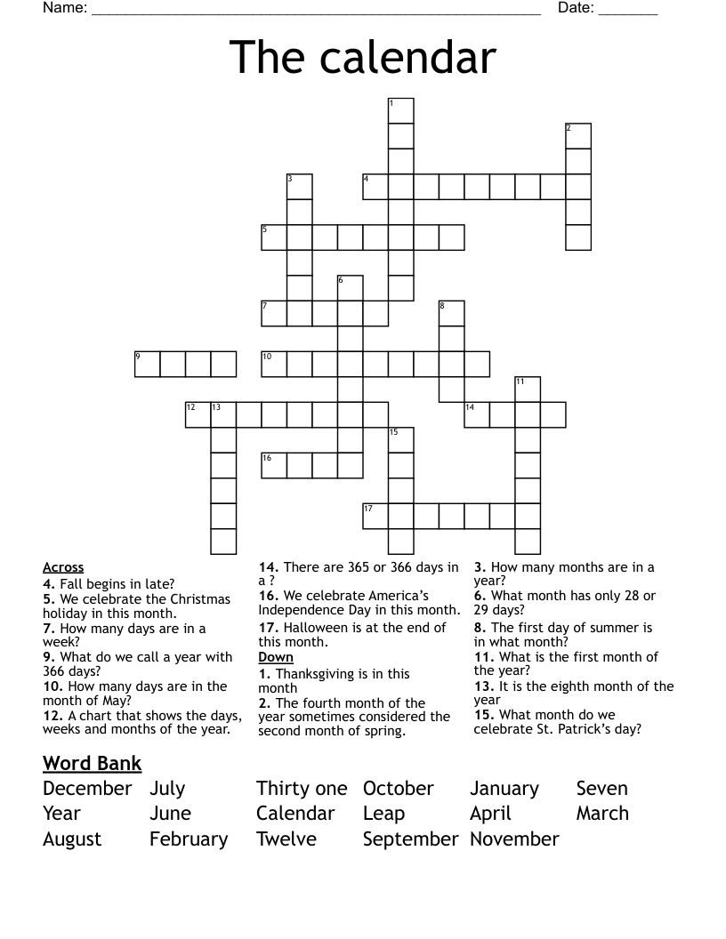 The calendar Crossword