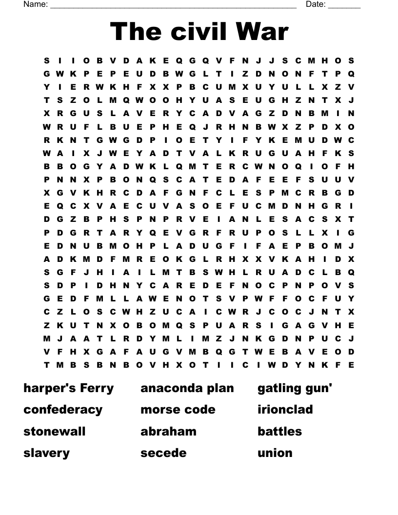 The civil War Word Search