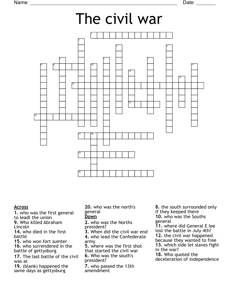 The civil war  Crossword