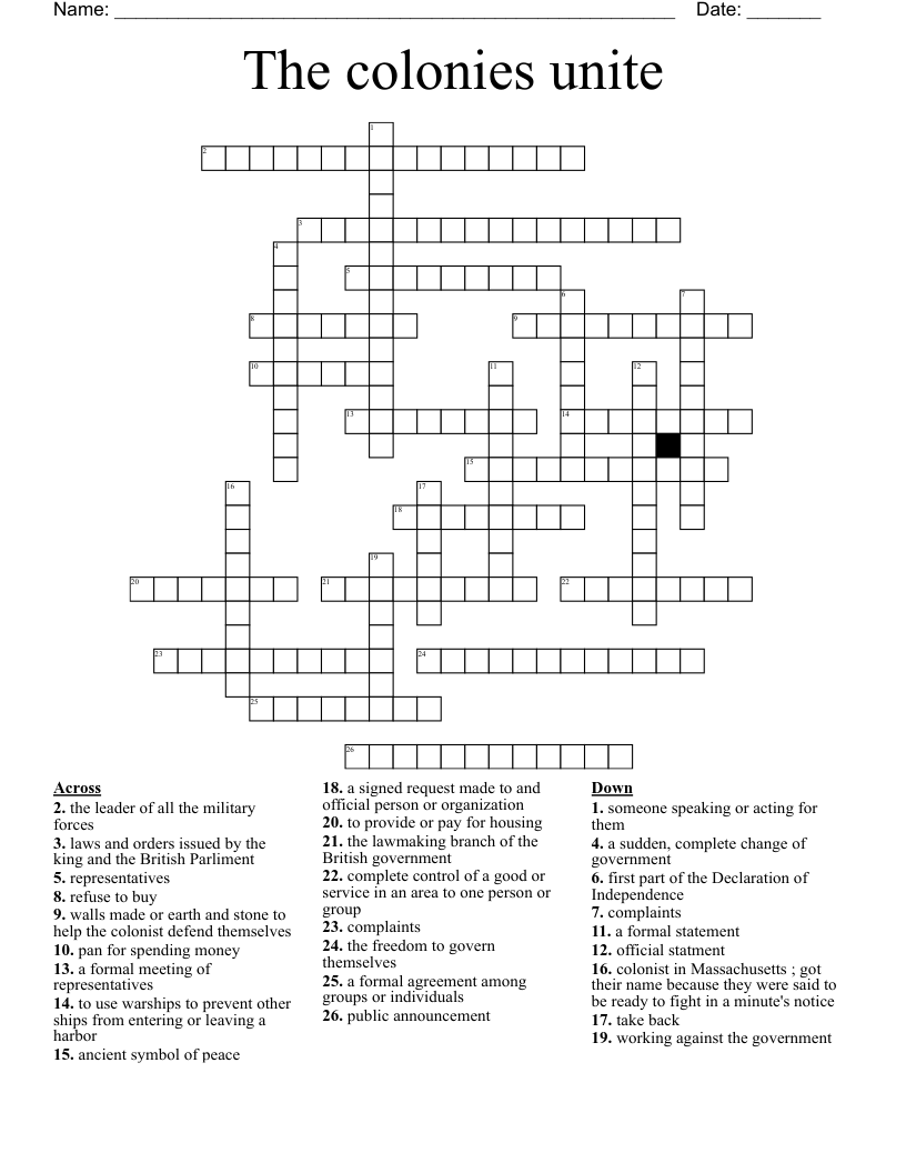 The colonies unite Crossword