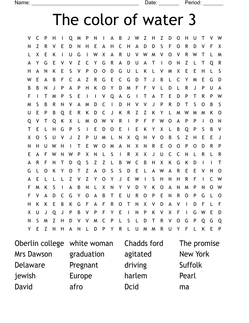 The color of water 3 Word Search