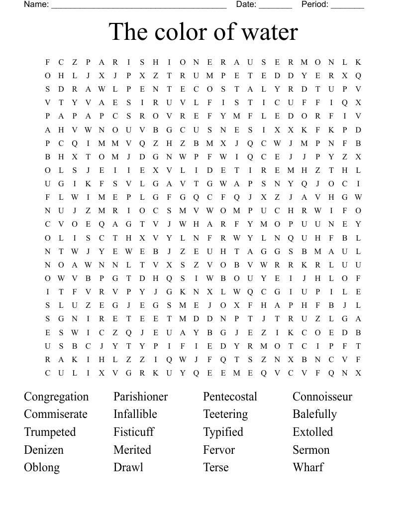 The color of water Word Search